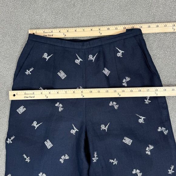 Talbots Irish Linen Paris Embroidered Trouser Pants Blue 6 Eiffel Tower - Picture 11 of 14